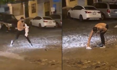 Man Takes The Extremely T-shirt From His Back To Rescue Little One Stuck In The Flood