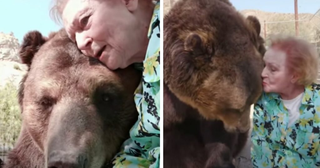 Betty White A 99 year old Shares a Moment With The Titan Brown Bear