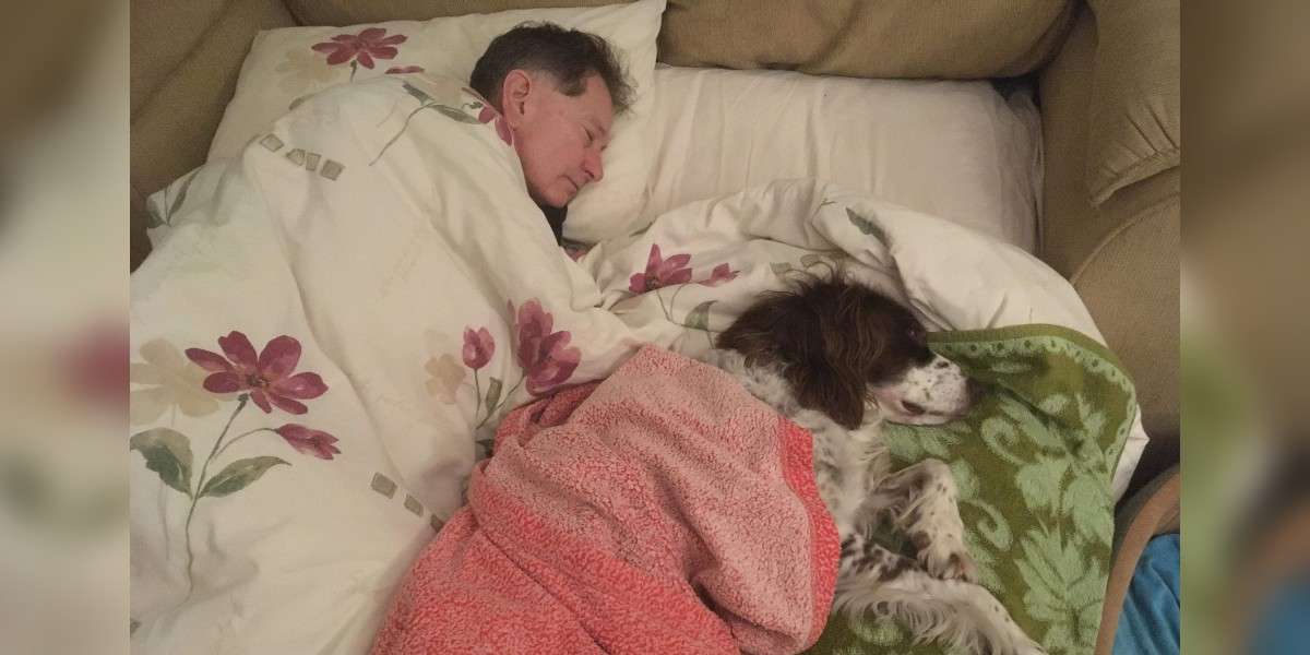Daddy Sleeps Downstairs On Couch With Senior Dog To Keep Him Company