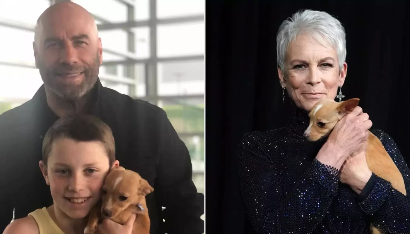 John Travolta and his kid adopt puppy from Betty White's Oscars tribute